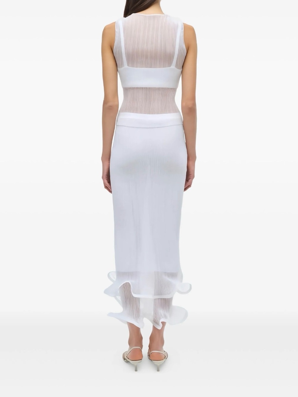 Jonathan Simkhai White Sheer Ruffled Dress Set Skirt Top L XL